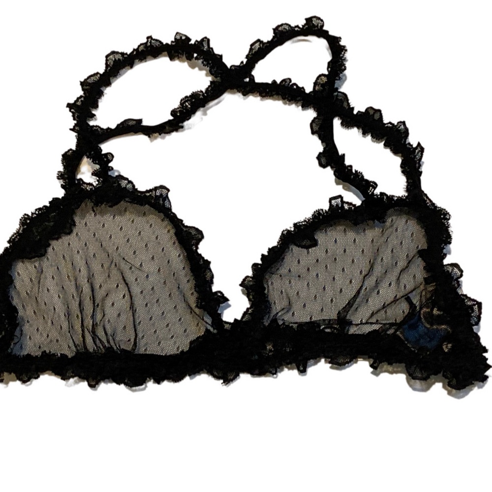 NWT Olivaceous Black Sheer Ruffle Strap Bralette - Sz M